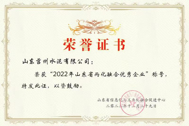山東省兩化融合優(yōu)秀企業(yè)